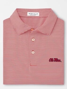 PETER MILLAR Ole Miss Jubilee Stripe Performance Polo in Red MEOCEK11S